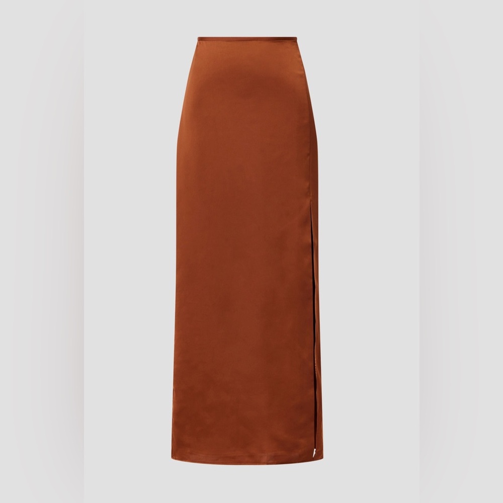 ($198 retail) Club Monaco Elegant Brown Satin Maxi Skirt with slit size 4